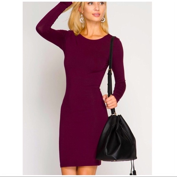 BODY CON WINE COLOR MIDI DRESS - Picture 4 of 6